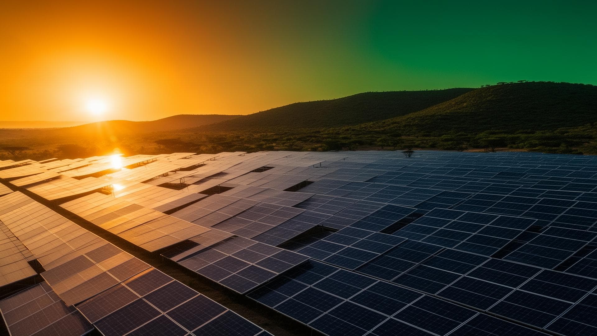 Solar farm at golden hour